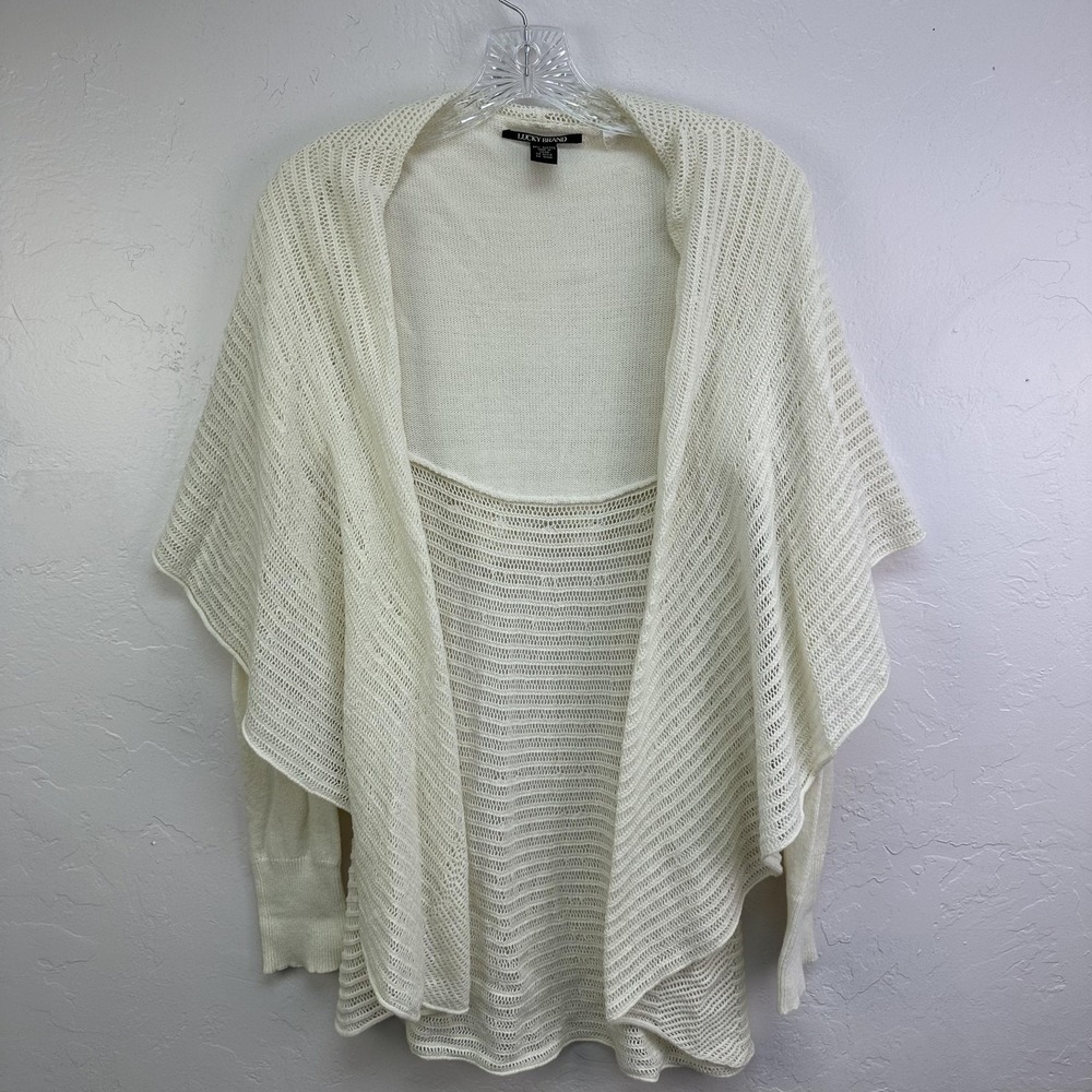 Lucky Brand Sweater Womens Small Cream Open Front Cardigan Shawl Drape Layering